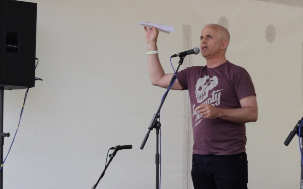 Andy Szpuk, launching Poetry Airlines (photo by Keith Turner)
